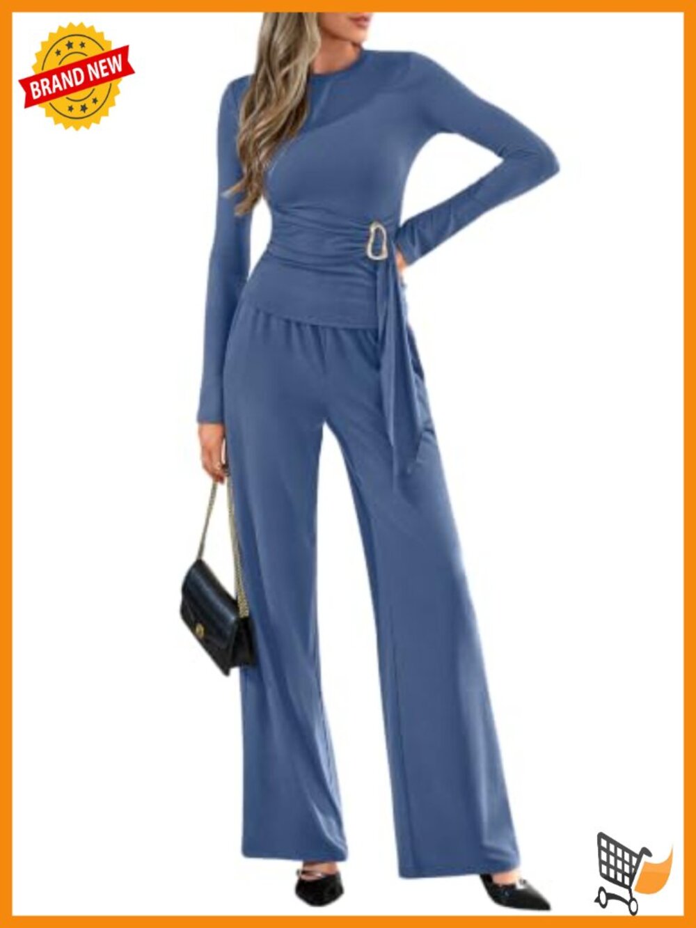 2 Piece Lounge Set Belted Knit Top Wide Leg Jogger Pants Business Casual